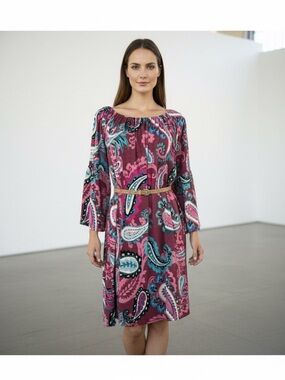 Dear Scarlett Boho Inspired Dress with Rich Paisley Print and 3/4 Bell Sleeves